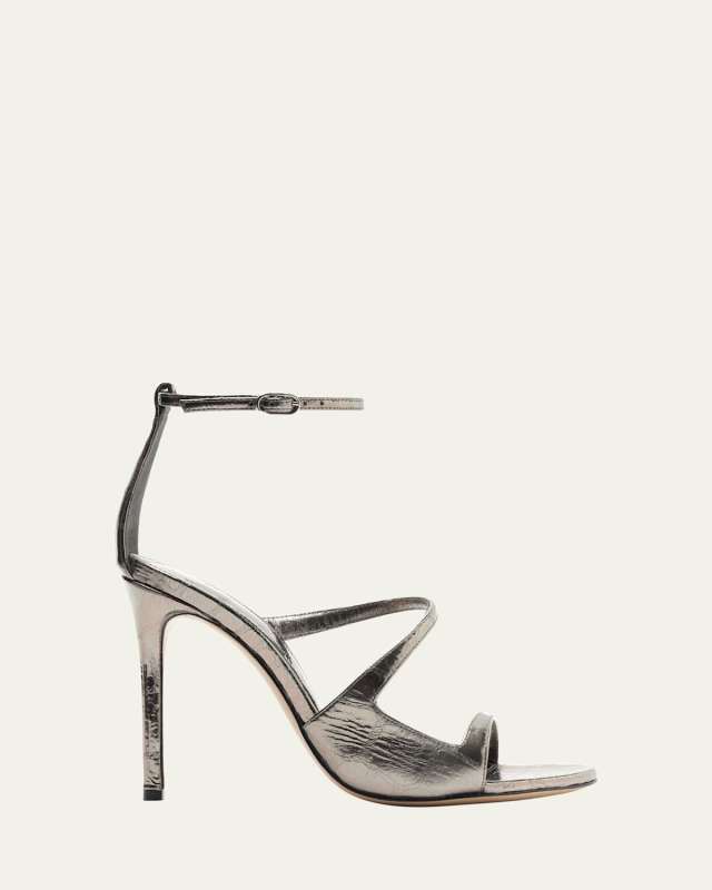 Sadie Metallic Asymmetrical Ankle-Strap Sandals